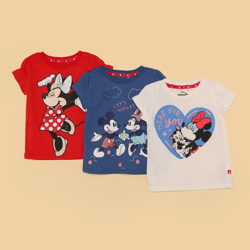 MINNIE - Camisetas Niña Pack de 3 unidades con Estampado   Manga corta Algodón Minnie