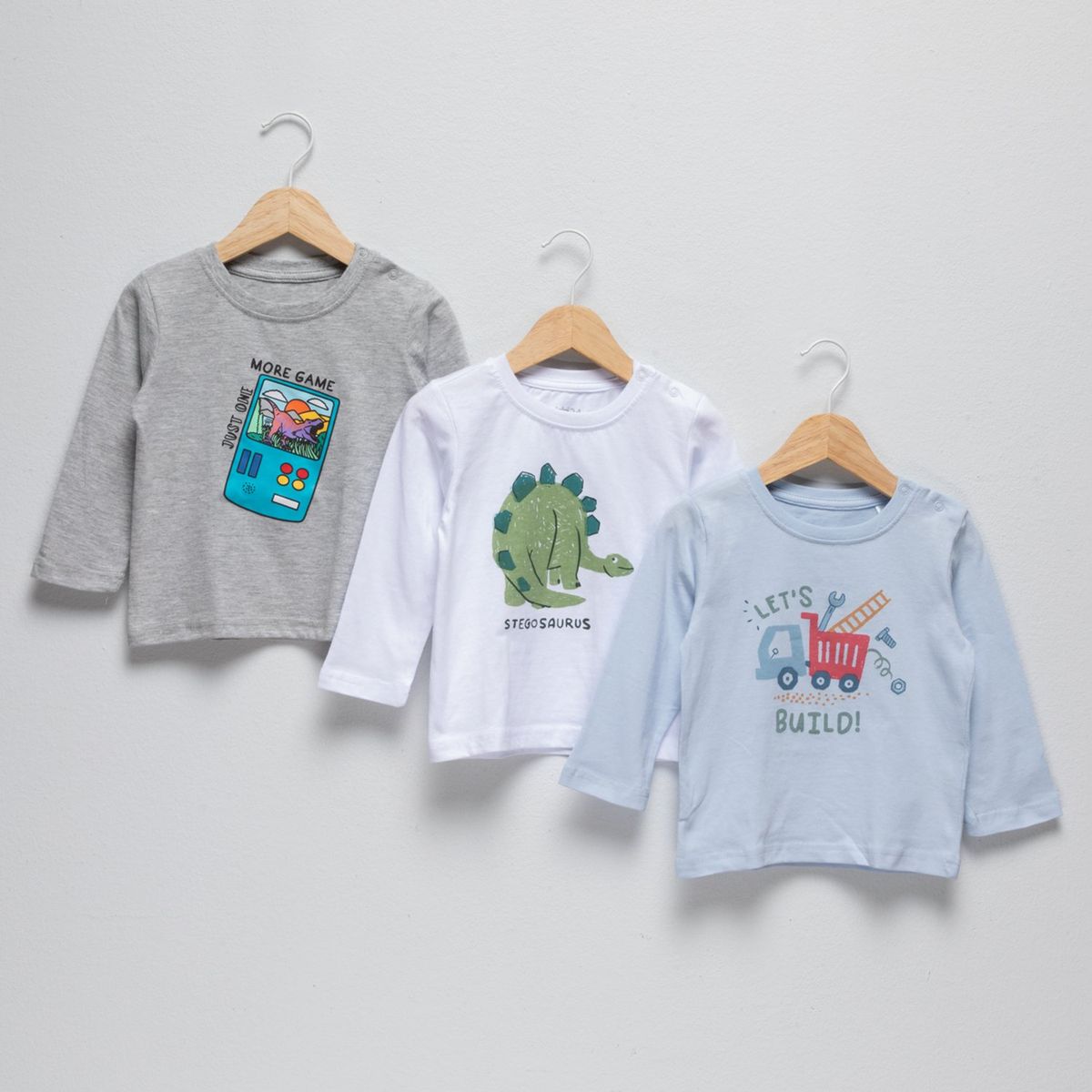 YAMP - Camisetas Bebé niño Pack de 3 unidades con Estampado   Manga larga Algodón Yamp