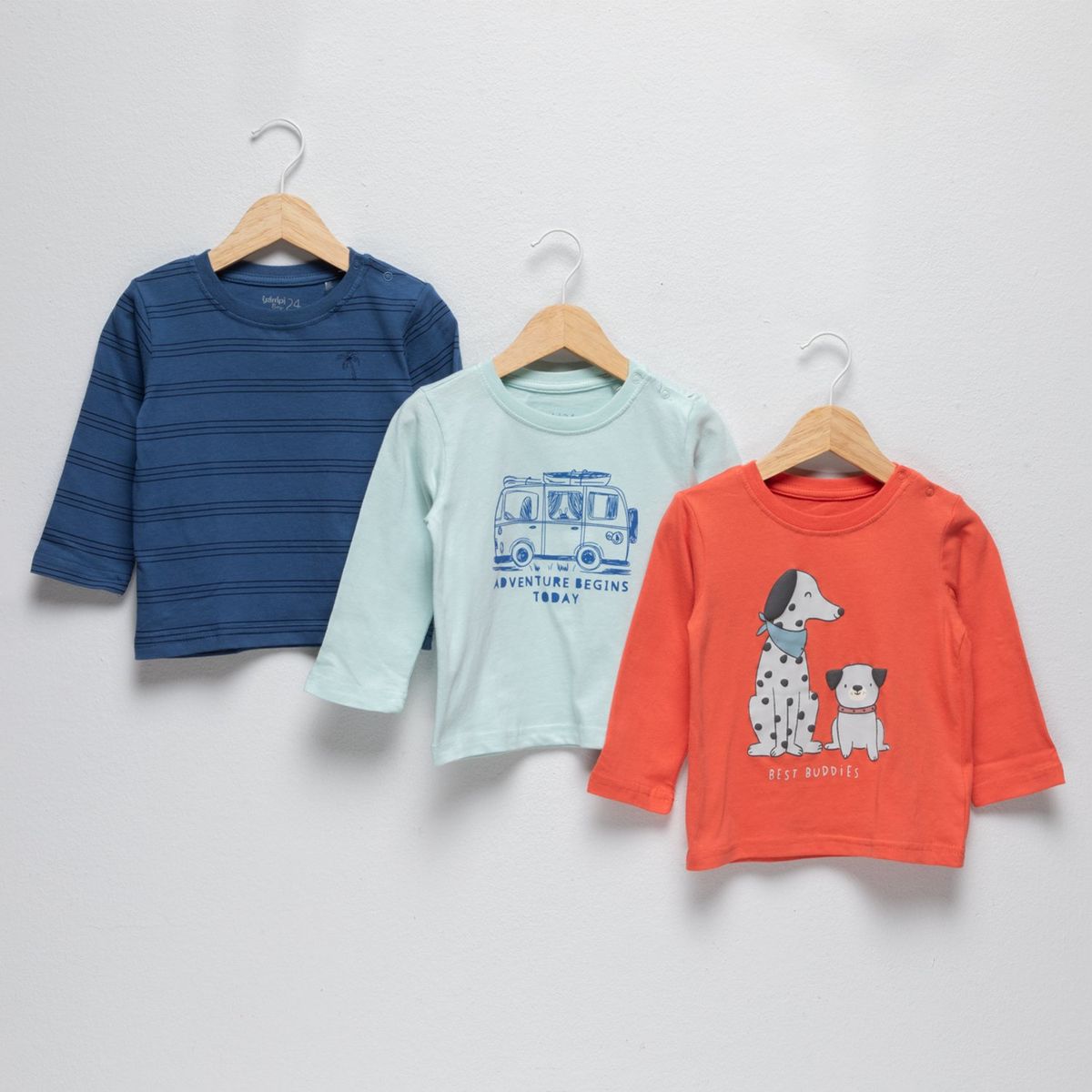 YAMP - Camisetas Bebé niño Pack de 3 unidades con Estampado   Manga larga Algodón Yamp