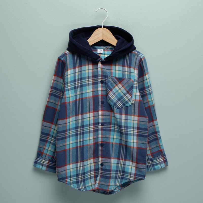 YAMP - Camisa para Niño Cuadros Con capucha Manga larga de Algodón Yamp
