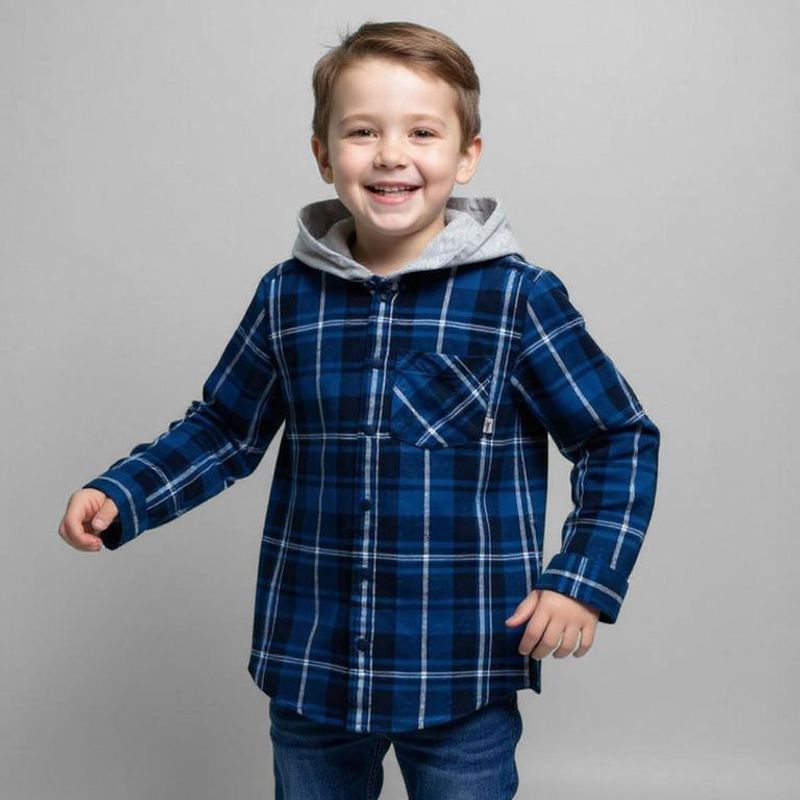 YAMP - Camisa para Niño Cuadros Con capucha Manga larga de Algodón Yamp