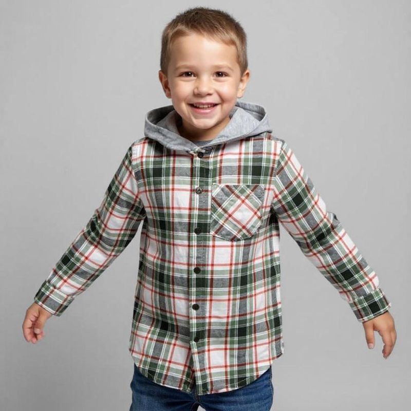YAMP - Camisa para Niño Cuadros Con capucha Manga larga de Algodón Yamp