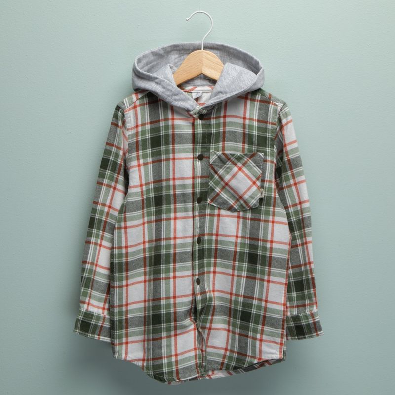 YAMP - Camisa para Niño Cuadros Con capucha Manga larga de Algodón Yamp