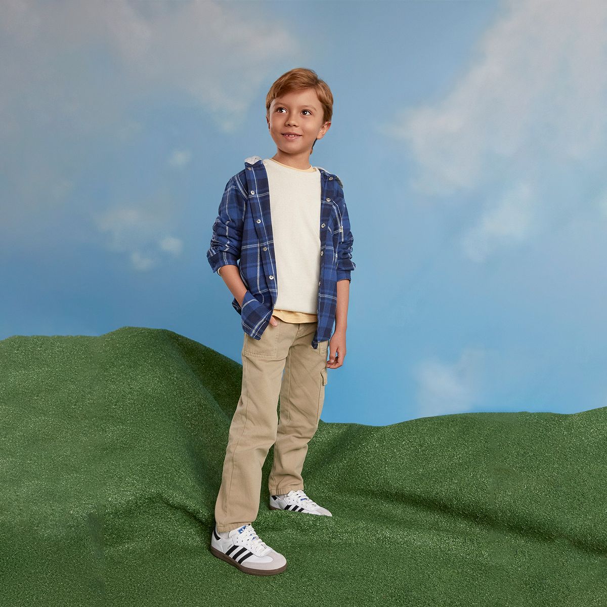 YAMP - Camisa para Niño Cuadros Con capucha Manga larga de Algodón Yamp