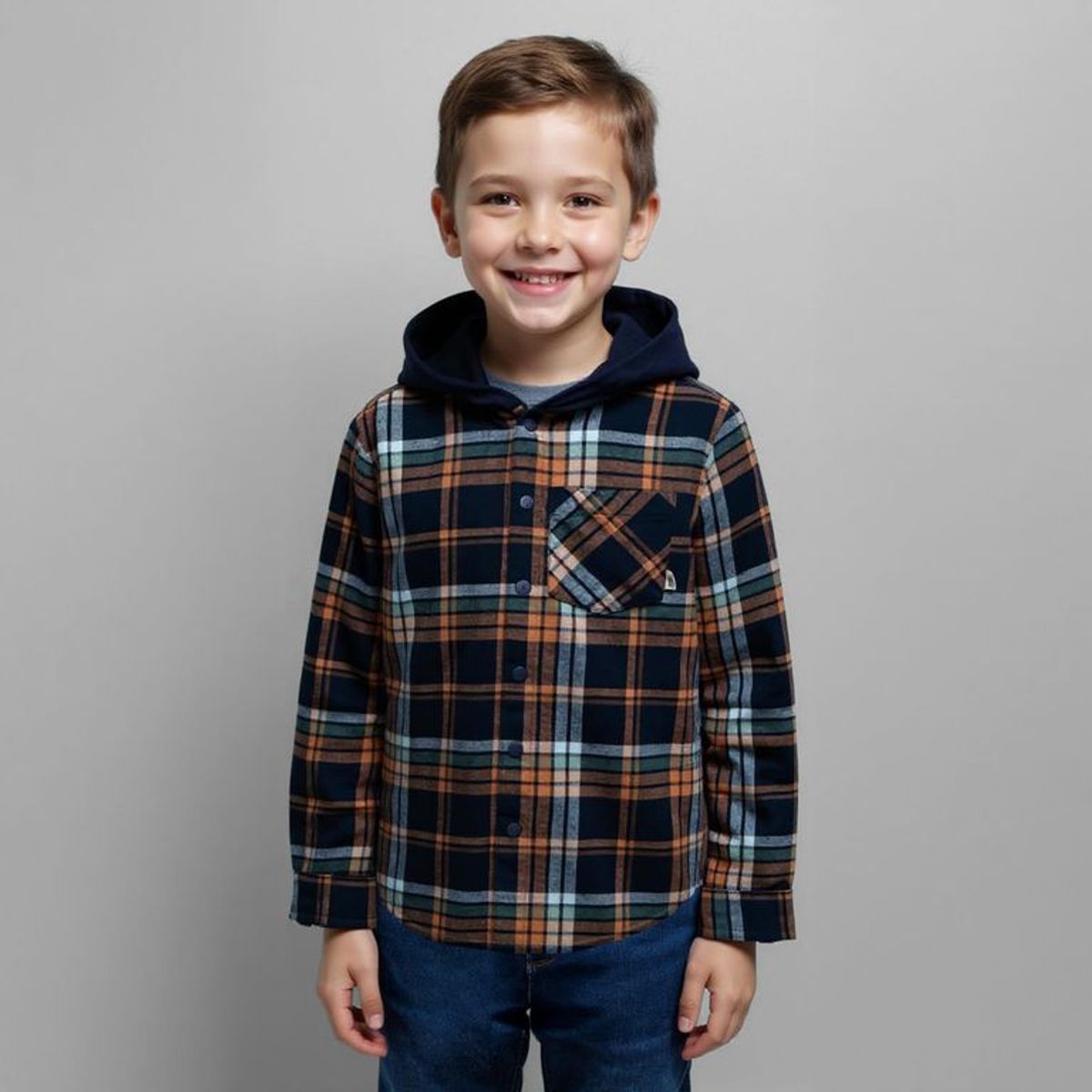 YAMP - Camisa para Niño Cuadros Con capucha Manga larga de Algodón Yamp