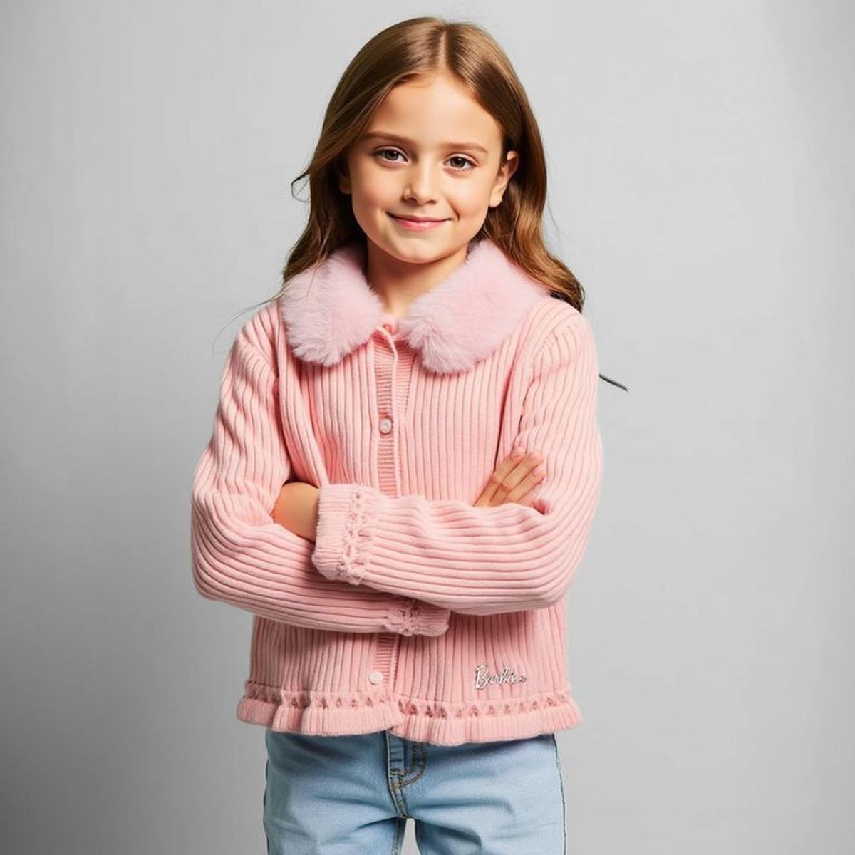 BARBIE - Saco Con cuello para Niña Acanalada de Viscosa Barbie