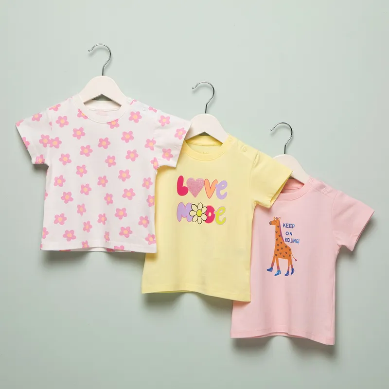 YAMP - Camisetas Bebé niña Pack de 3 unidades Manga corta Algodón Yamp