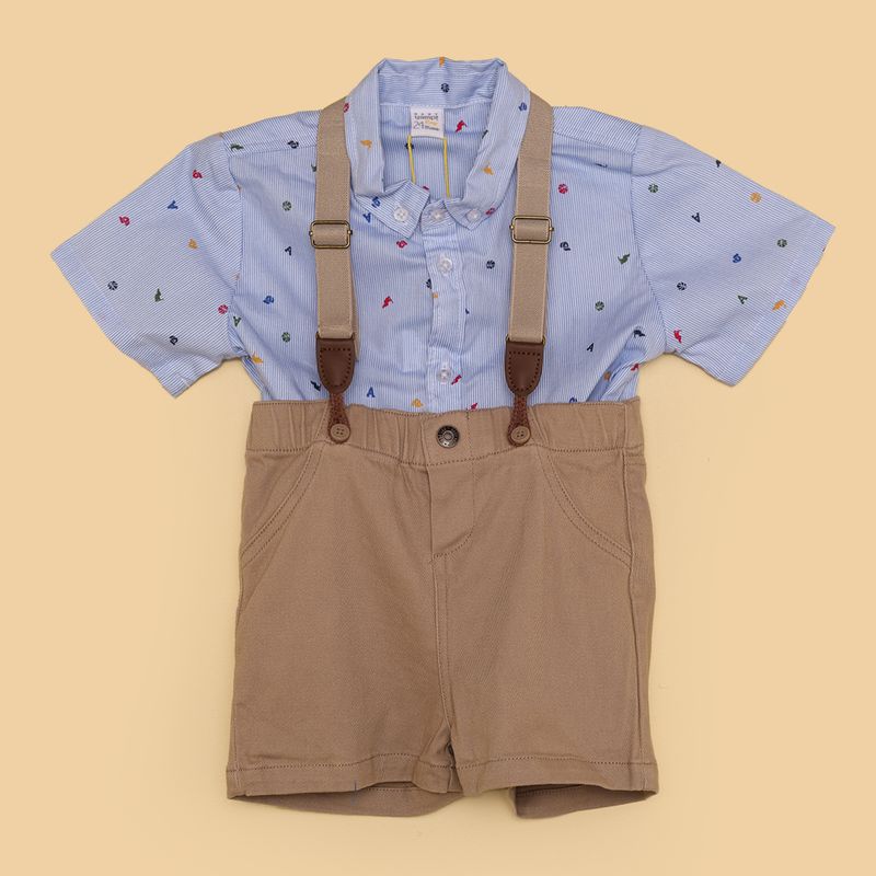YAMP - Set Camisa manga corta + Bermuda + Tirantas para Bebé niño en Algodón Yamp