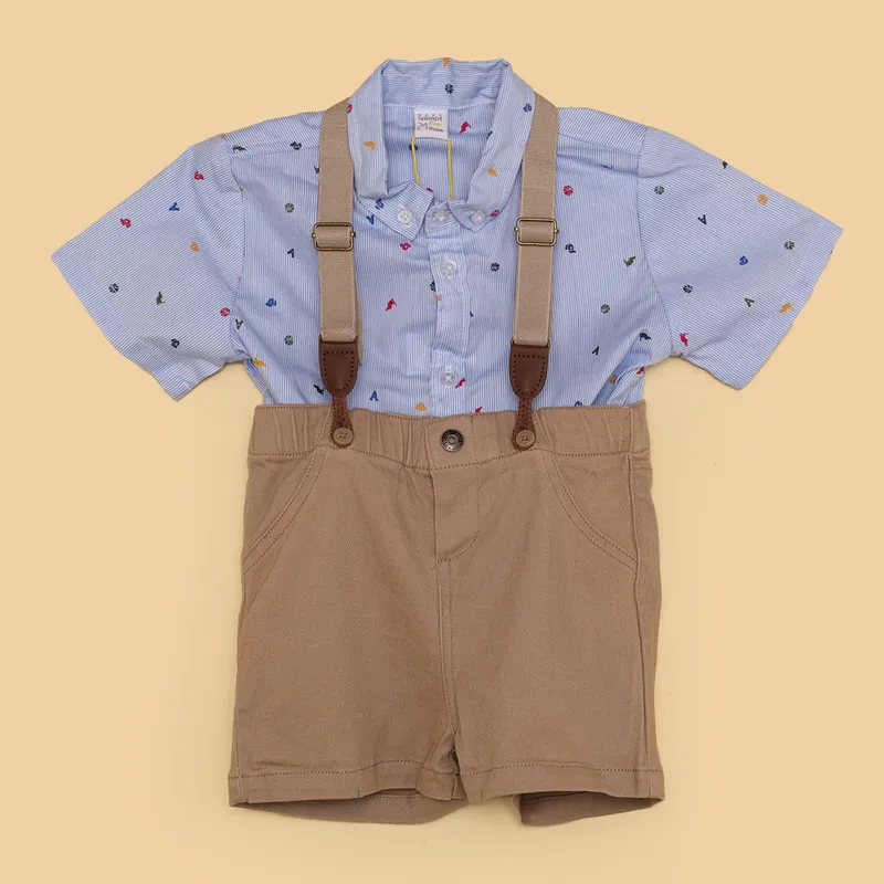 YAMP - Set Camisa manga corta + Bermuda + Tirantas para Bebé niño en Algodón Yamp