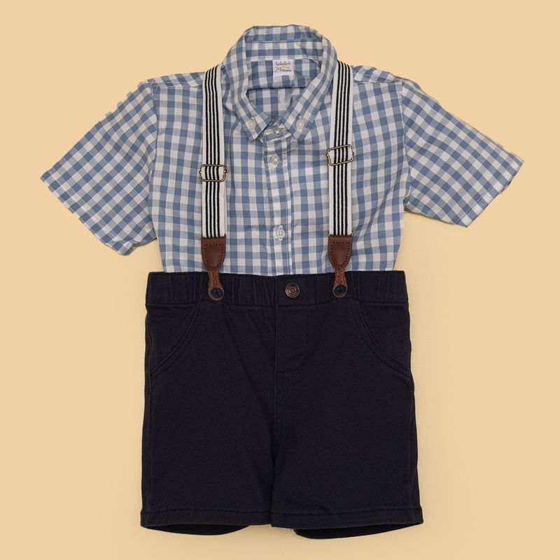 YAMP - Set Camisa manga corta + Bermuda + Tirantas para Bebé niño en Algodón Yamp