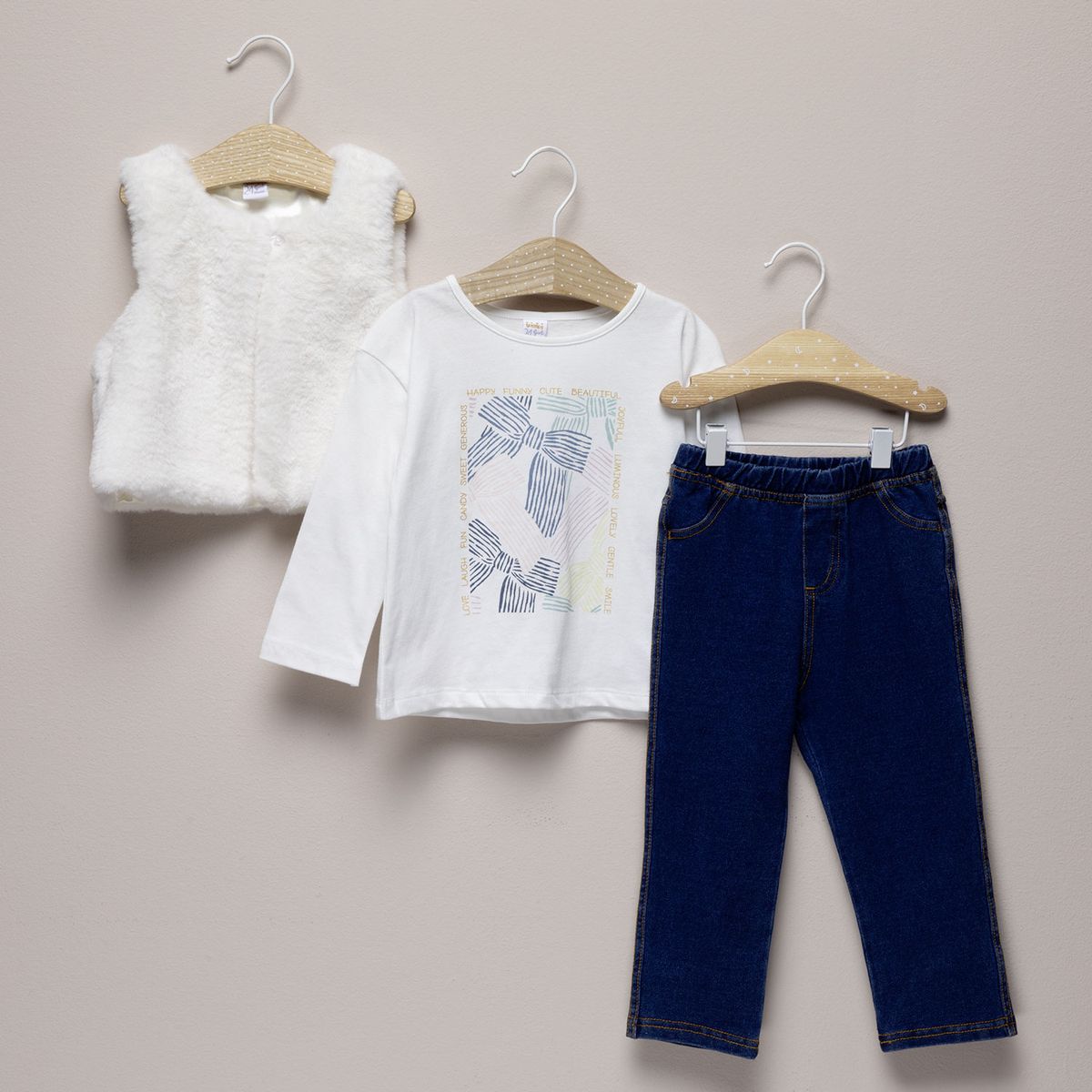 YAMP - Sets Chaleco + Pantalón + Camiseta manga larga para Bebé niña en Algodón Yamp