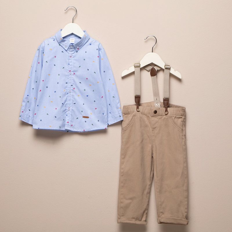YAMP - Sets Camisa manga larga + Pantalón + Tirantas para Bebé niño en Algodón Yamp