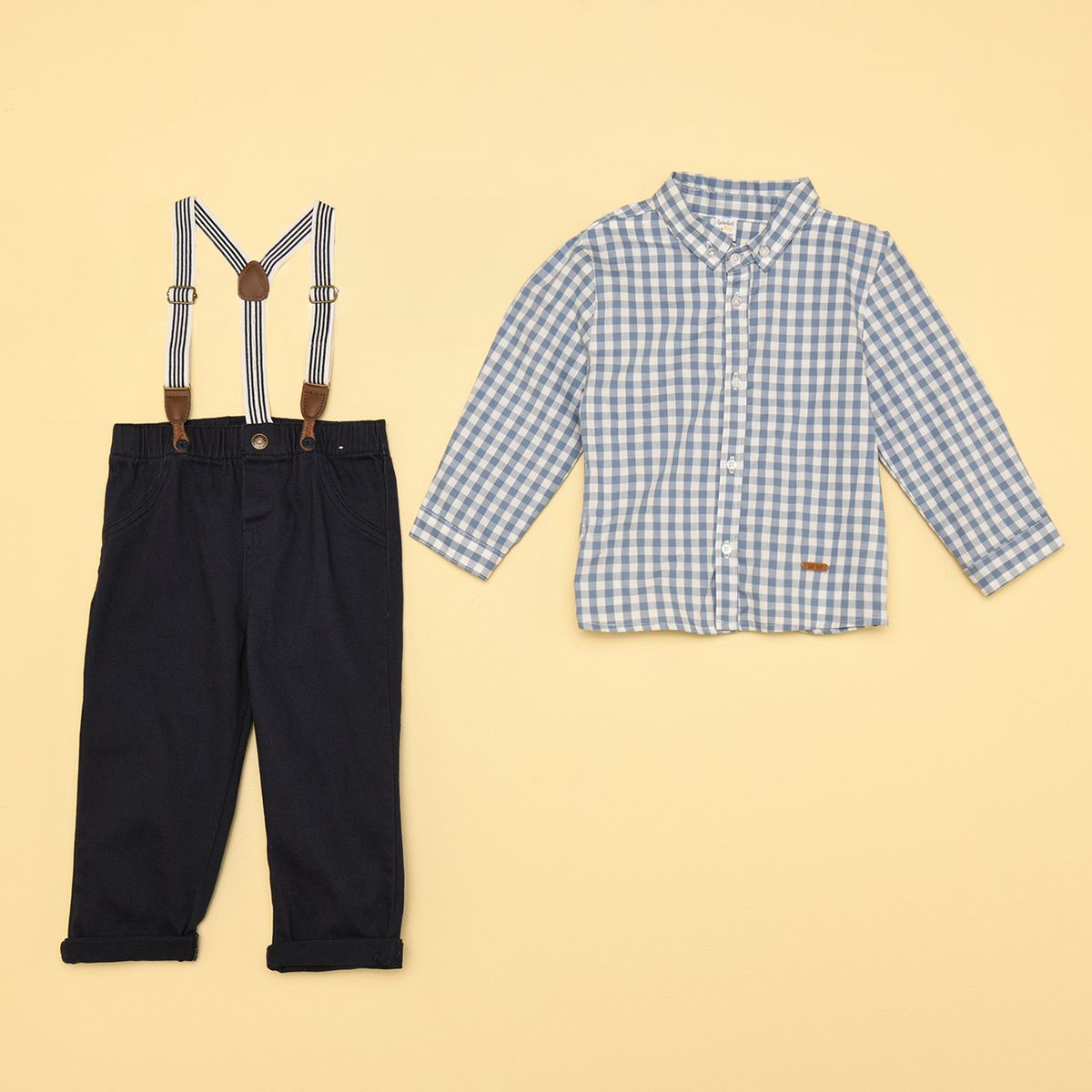 YAMP - Sets Camisa manga larga + Pantalón + Tirantas para Bebé niño en Algodón Yamp