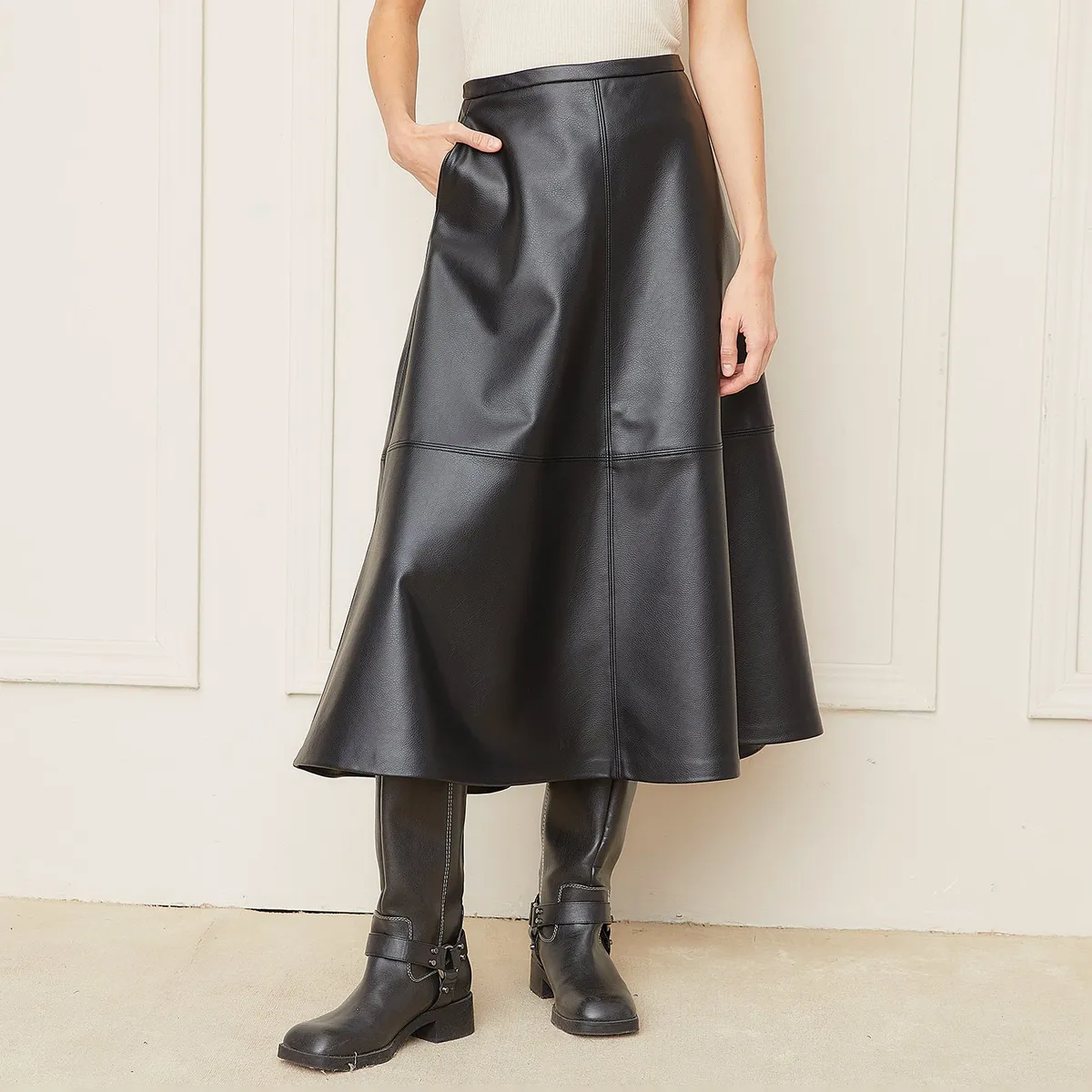 BASEMENT - Falda Midi Mujer Efecto cuero Basement