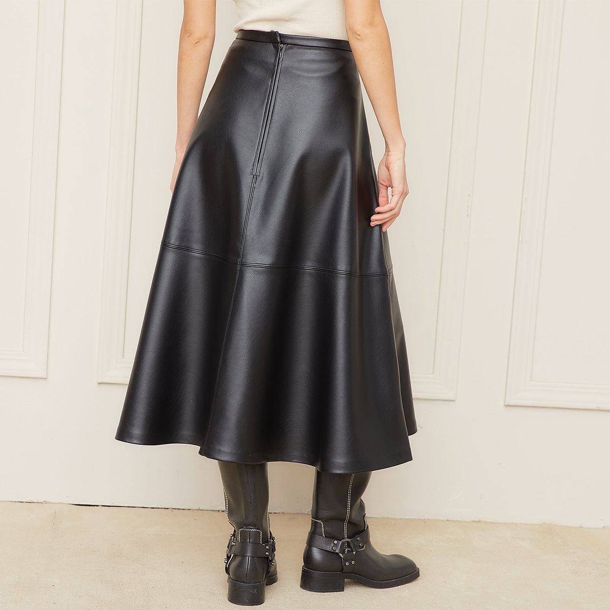 BASEMENT - Falda Midi Mujer Efecto cuero Basement