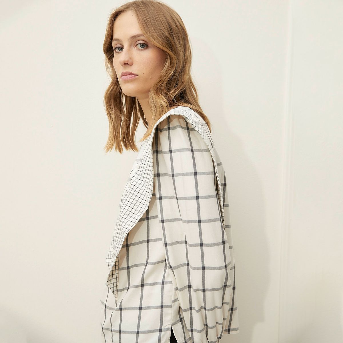 BASEMENT - Blusa Mujer de Cuadros Manga larga de Algodón Basement