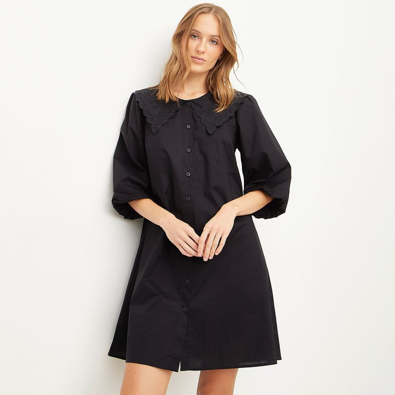 BASEMENT - Vestido Mujer Corto con Bordado de Algodón Basement