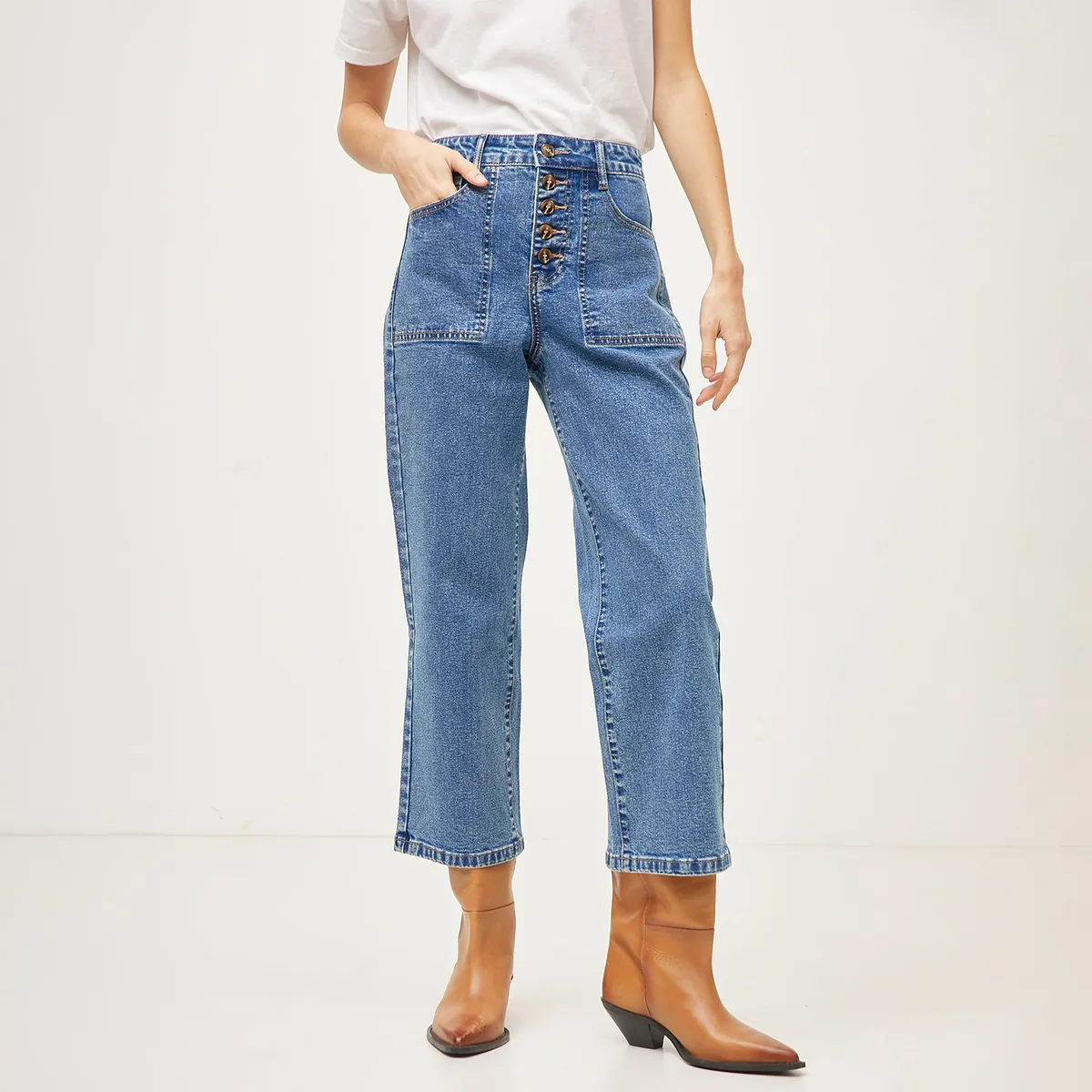 BASEMENT - Jean Culotte Mujer Tiro alto de Algodón Basement