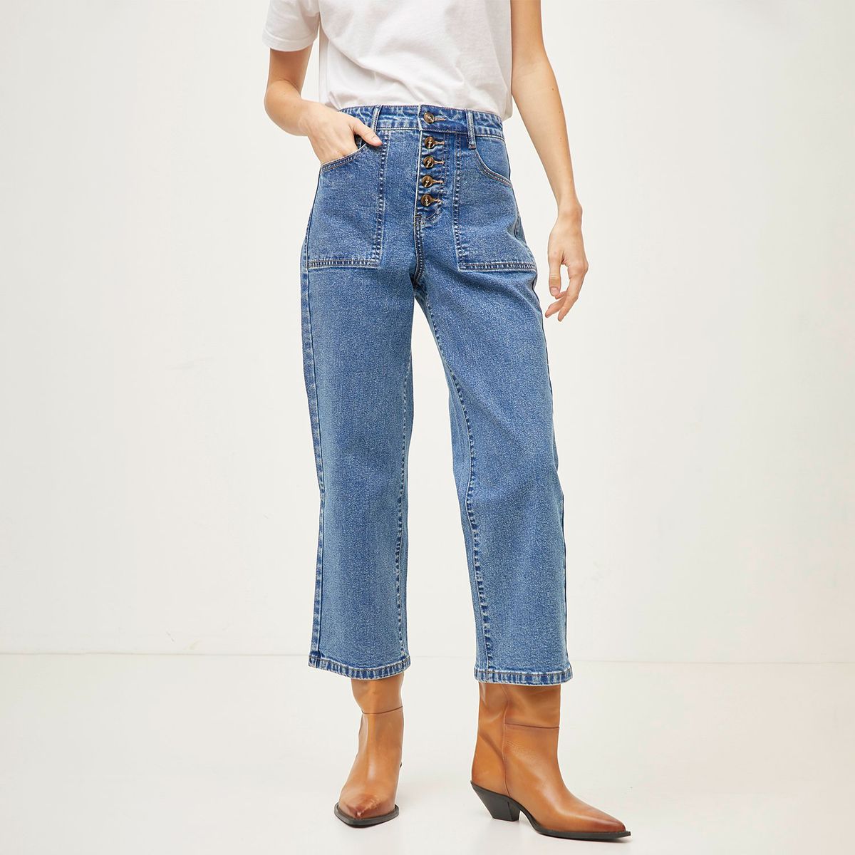 BASEMENT - Jean Culotte Mujer Tiro alto de Algodón Basement