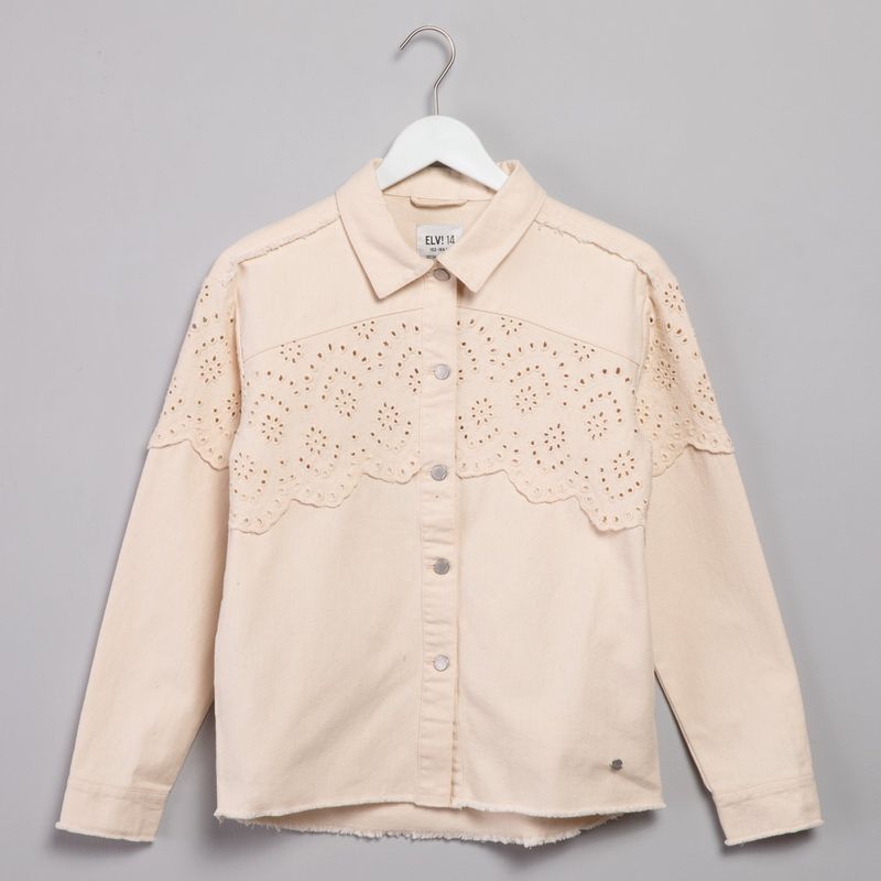 ELV - Chaqueta Niña con Ojalillo Con cuello  Algodón Elv