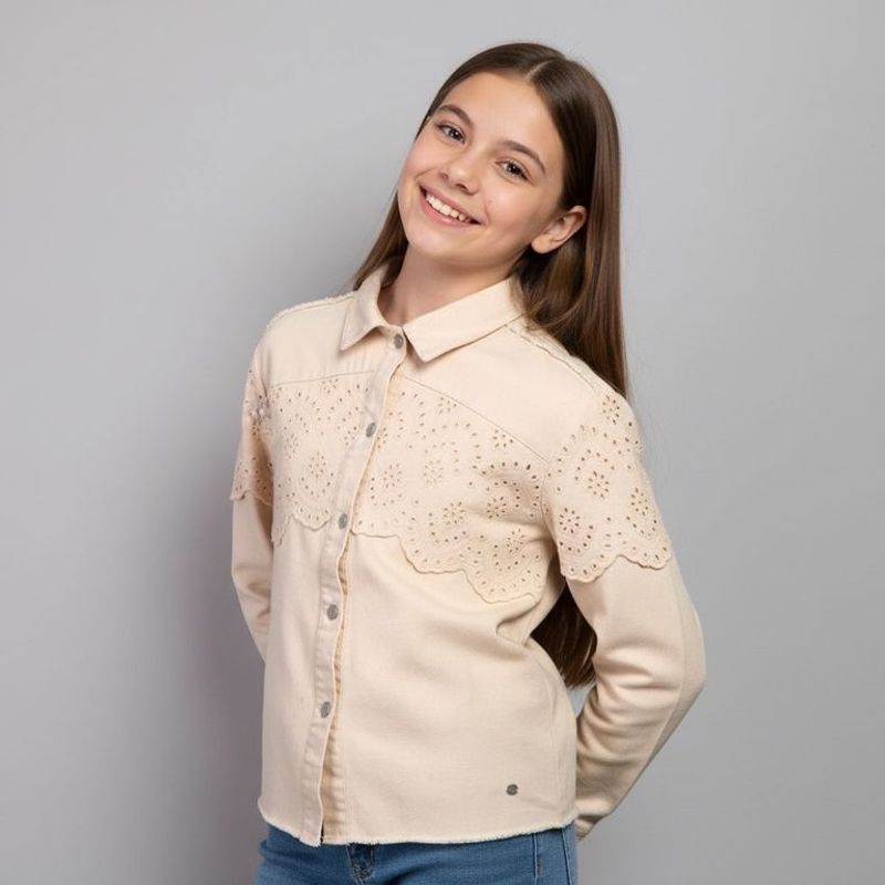 ELV - Chaqueta Niña con Ojalillo Con cuello  Algodón Elv