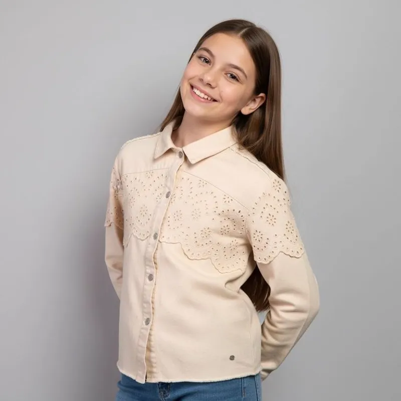 ELV - Chaqueta Niña con Ojalillo Con cuello  Algodón Elv