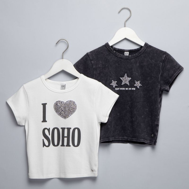 ELV - Camisetas Niña Pack de 2 unidades con Estampado   Manga corta Algodón Elv