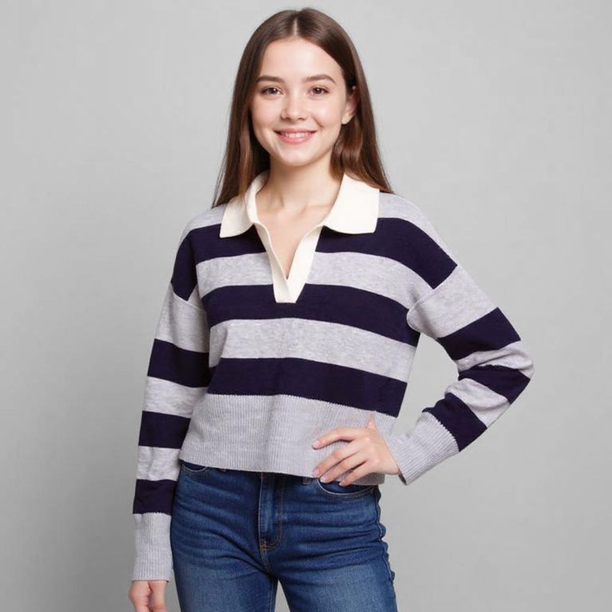 ELV - Saco Con cuello Para Niña de Rayas Elv