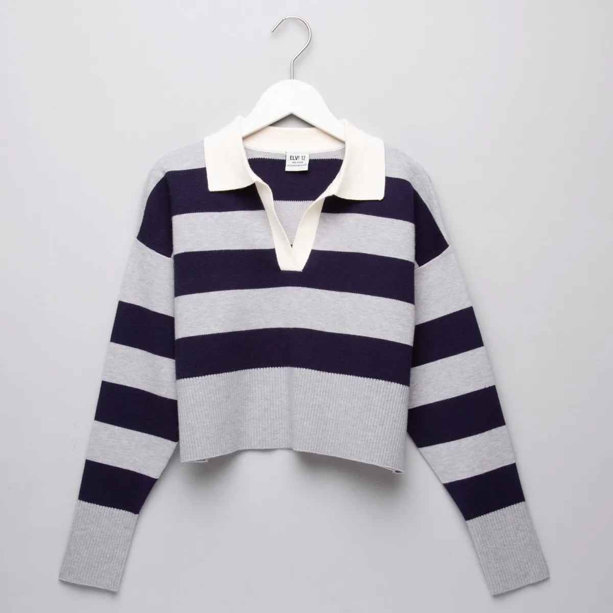 ELV - Saco Con cuello Para Niña de Rayas Elv