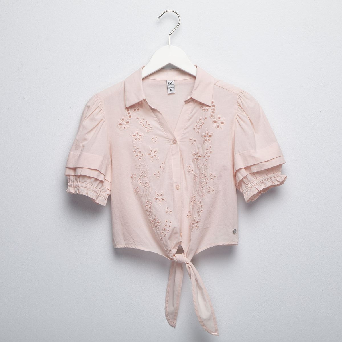 ELV - Blusa Niña  con Ojalillo  Manga corta Algodón Elv