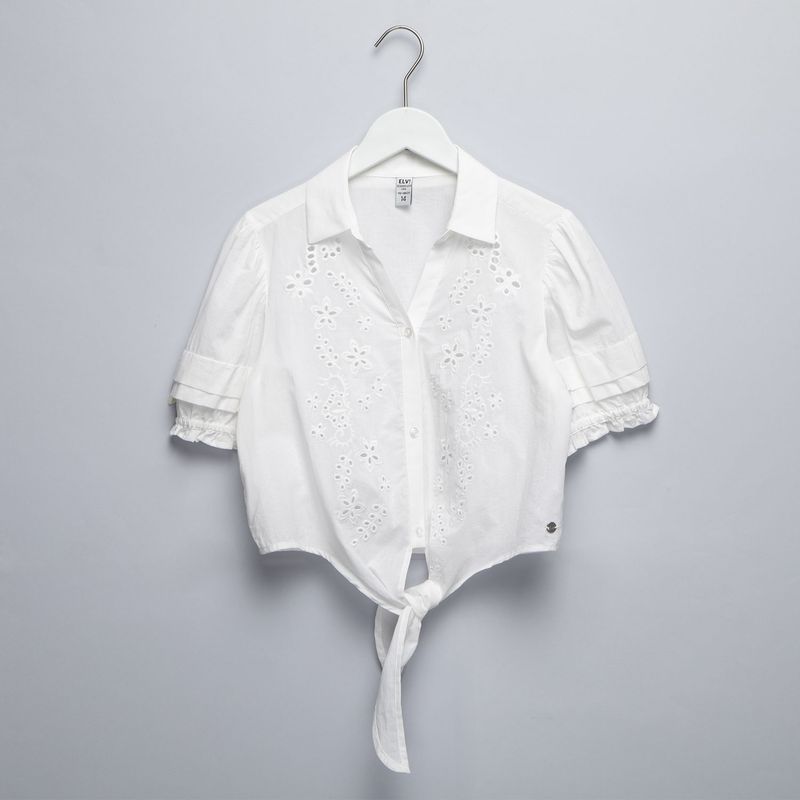 ELV - Blusa Niña  con Ojalillo  Manga corta Algodón Elv
