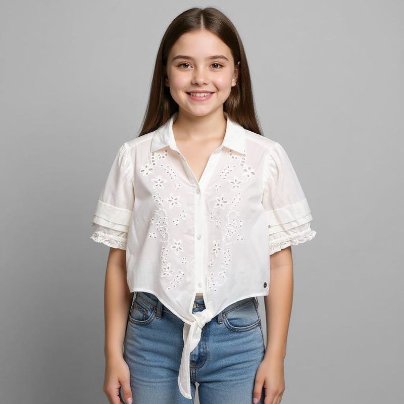 ELV - Blusa Niña  con Ojalillo  Manga corta Algodón Elv