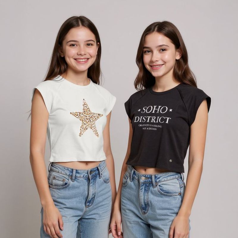 ELV - Camisetas Niña Pack de 2 unidades Estampado Manga corta Algodón ELV