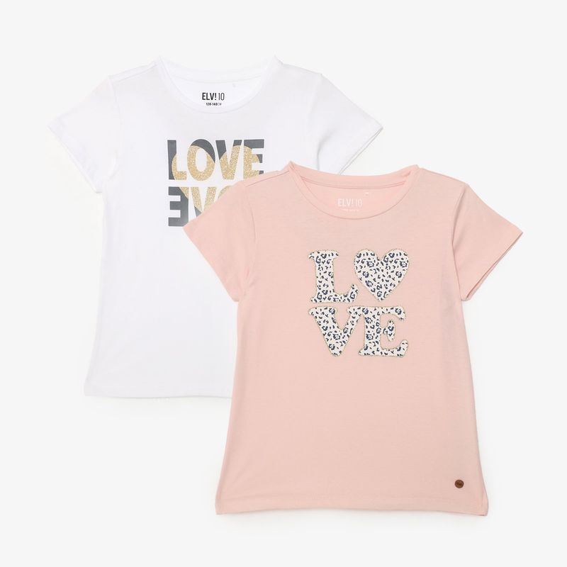 ELV - Camisetas Para Niña Pack de 2 unidades con Estampado Manga corta ELV