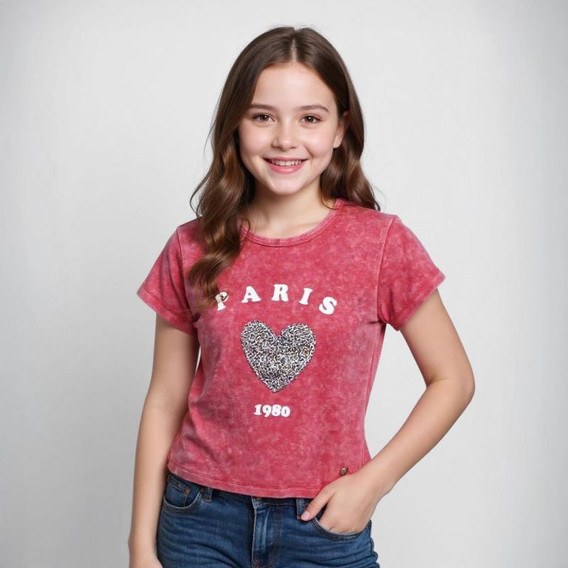 ELV - Camiseta Niña  con Estampado   Manga corta Algodón Elv