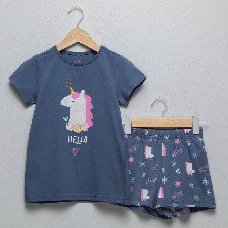 YAMP - Pijama Cintura elásticada para Niña 2 piezas con Estampado Manga corta de Algodón Yamp