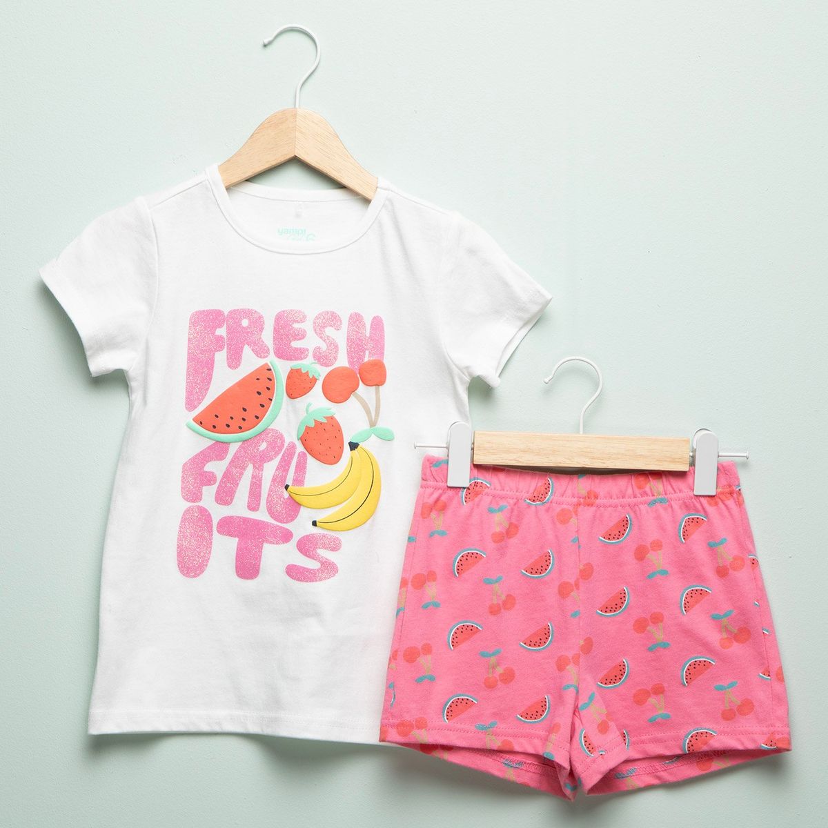 YAMP - Pijama Cintura elásticada para Niña 2 piezas con Estampado Manga corta de Algodón Yamp