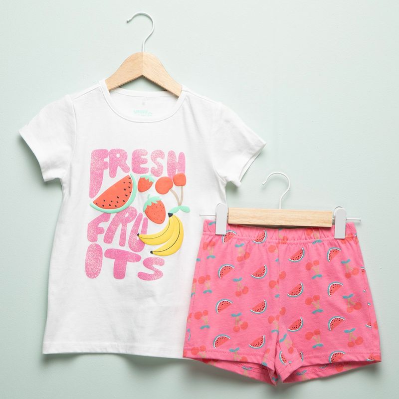 YAMP - Pijama Cintura elásticada para Niña 2 piezas con Estampado Manga corta de Algodón Yamp