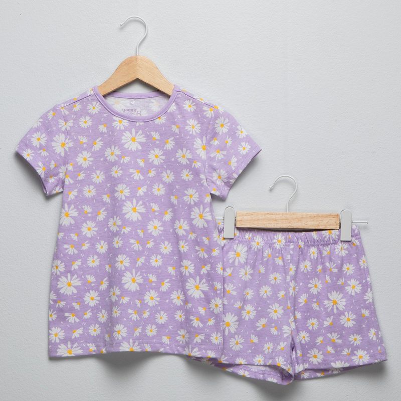YAMP - Pijama Cintura elásticada Para Niña 2 piezas de Flores de Algodón Yamp