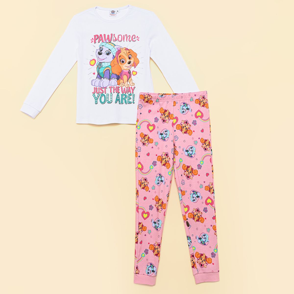 PAW PATROL - Pijama Cintura elásticada para Niña 2 piezas con Estampado Paw Patrol de Algodón 
