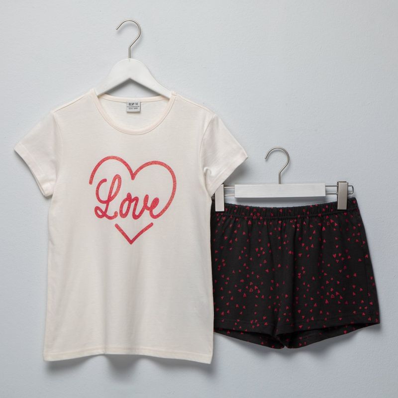 ELV - Pijama Cintura elásticada para Niña 2 piezas con Estampado de Algodón ELV