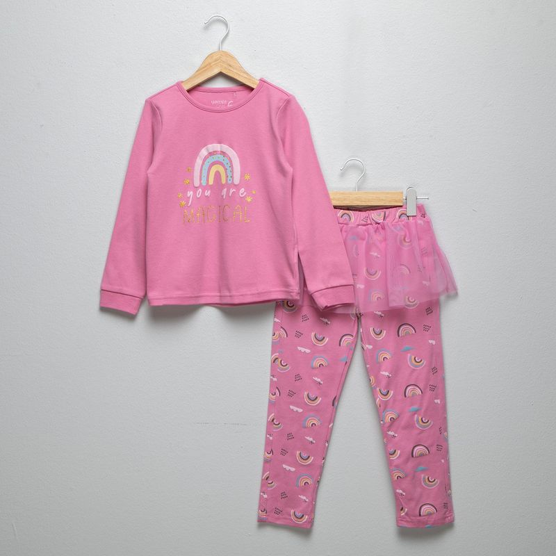 YAMP - Pijama Cintura elásticada para Niña 2 piezas con Estampado de Algodón Yamp