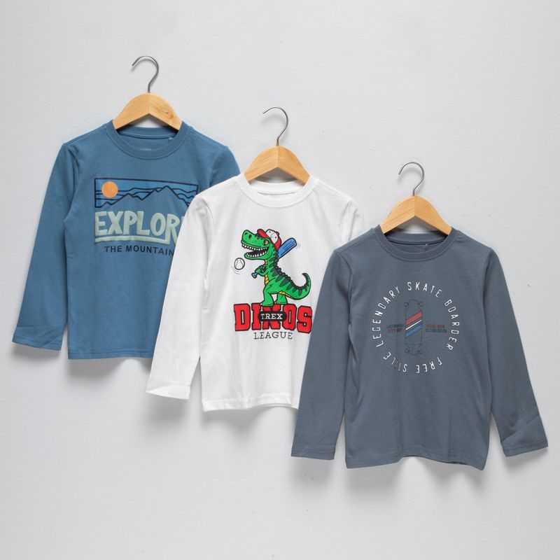 YAMP - Camiseta manga larga para Niño Pack de 3 unidades con Estampado Manga larga de Algodón Yamp