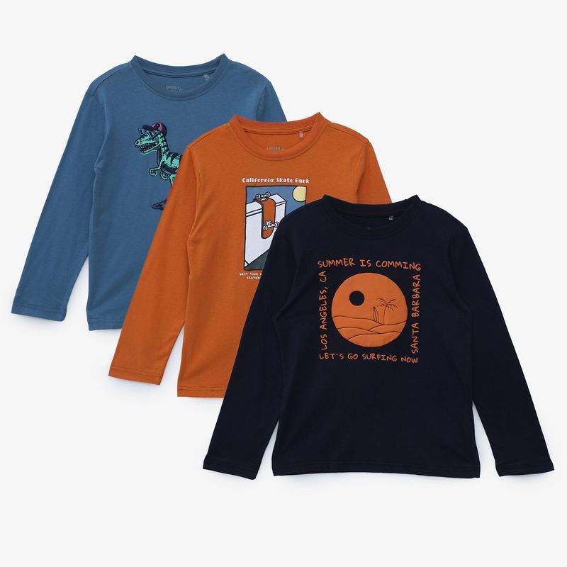 YAMP - Camiseta manga larga para Niño Pack de 3 unidades con Estampado Manga larga de Algodón Yamp