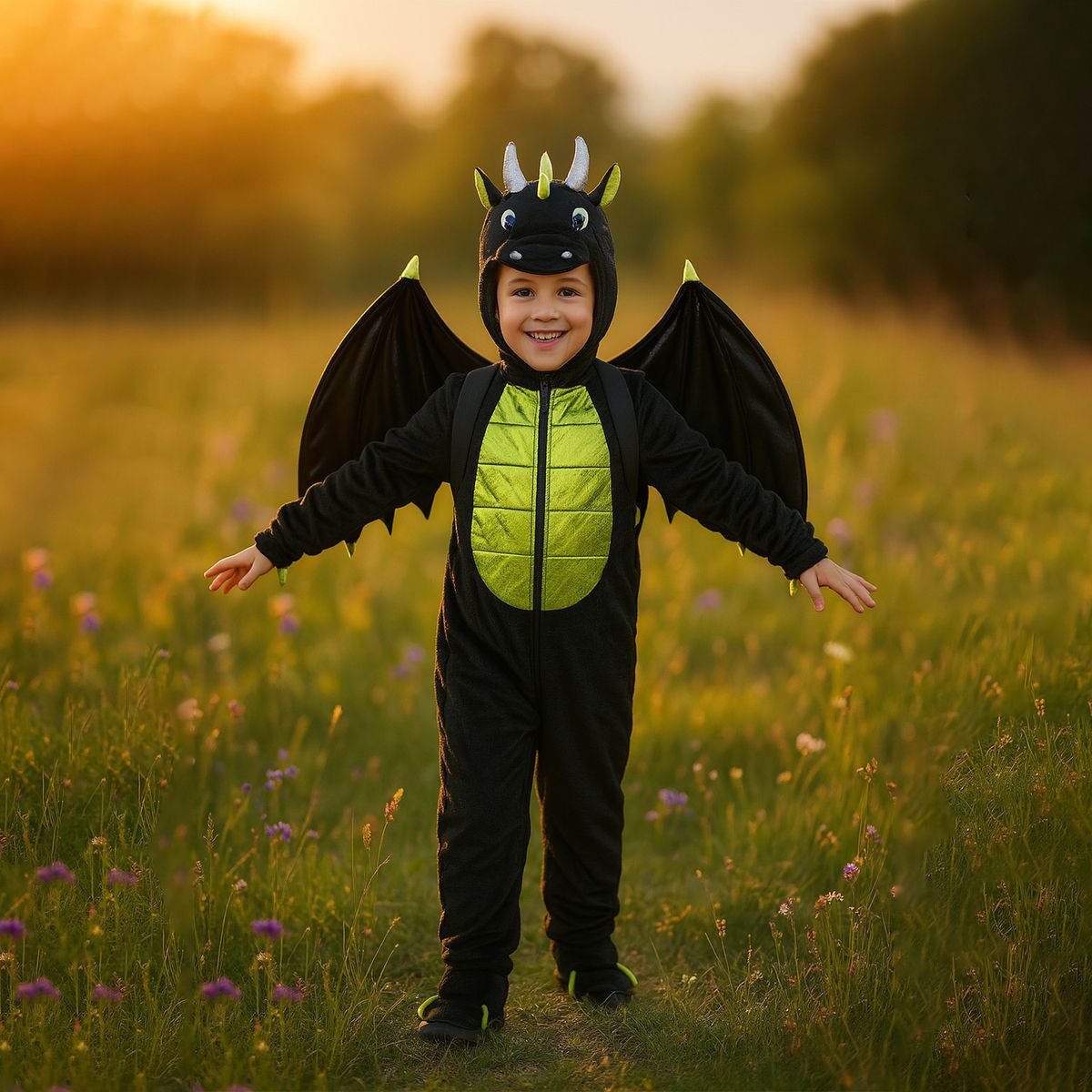 YAMP - Disfraz para niño dragón negro animal