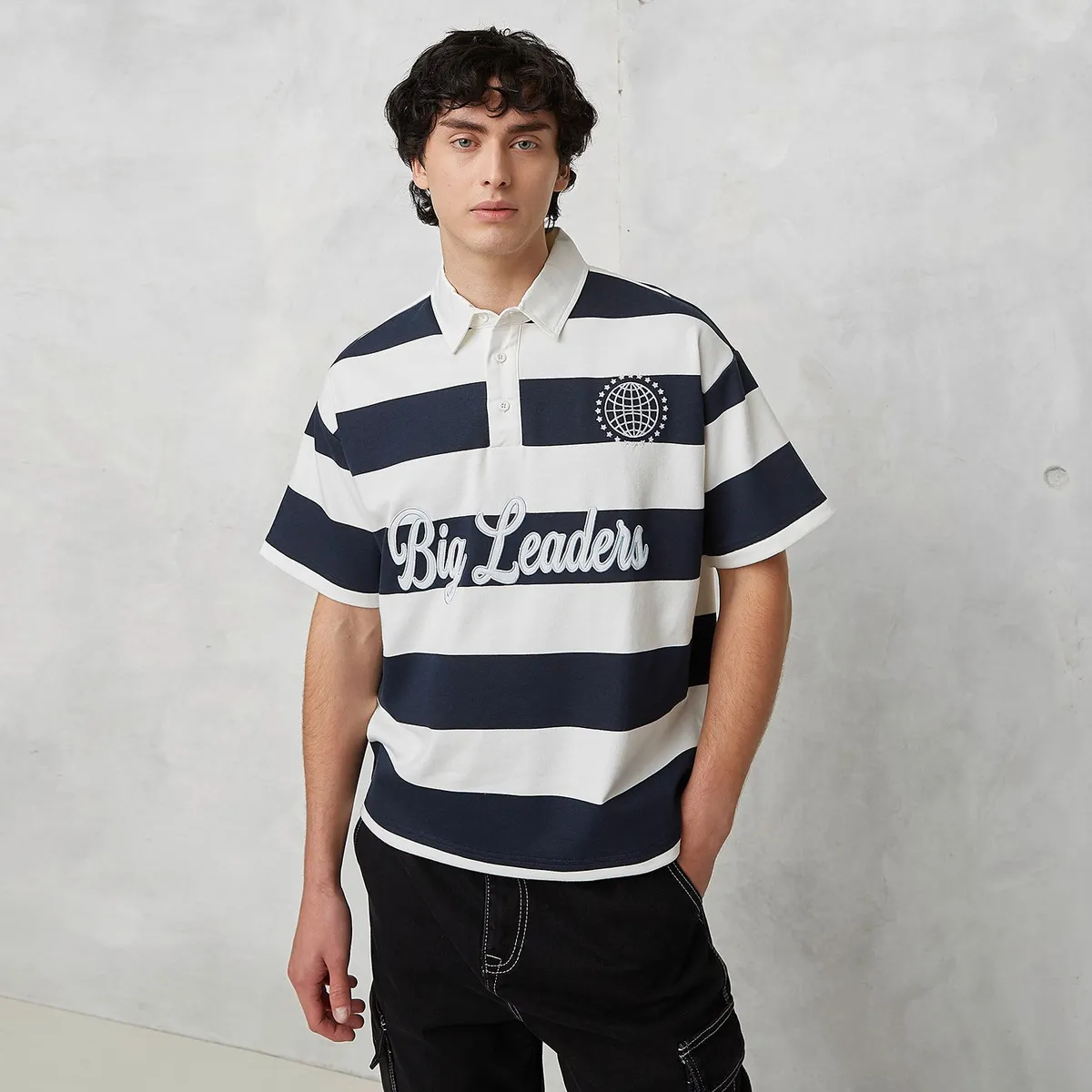 BEARCLIFF - Camiseta polo Hombre Manga corta de Rayas Oversized fit de Algodón Bearcliff