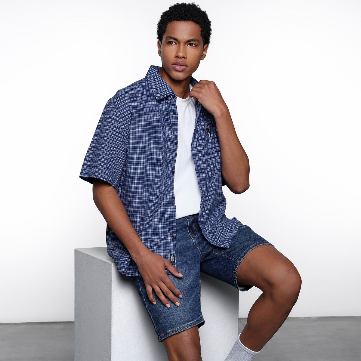 DENIMLAB - Camisa Hombre Manga corta Recto de Algodón Denimlab