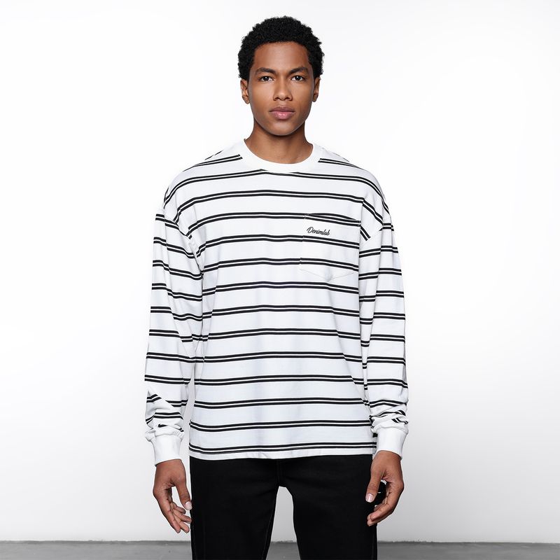 DENIMLAB - Camiseta Hombre Manga larga de Rayas de Algodón Denimlab