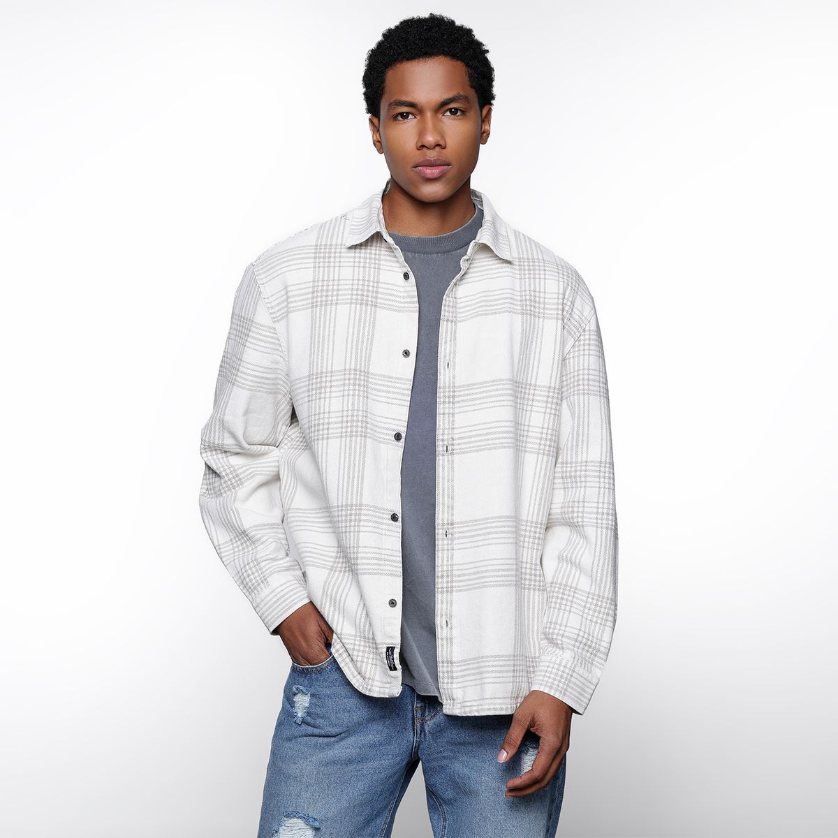 DENIMLAB - Camisa Hombre de Cuadros Manga larga Recto de Algodón Denimlab