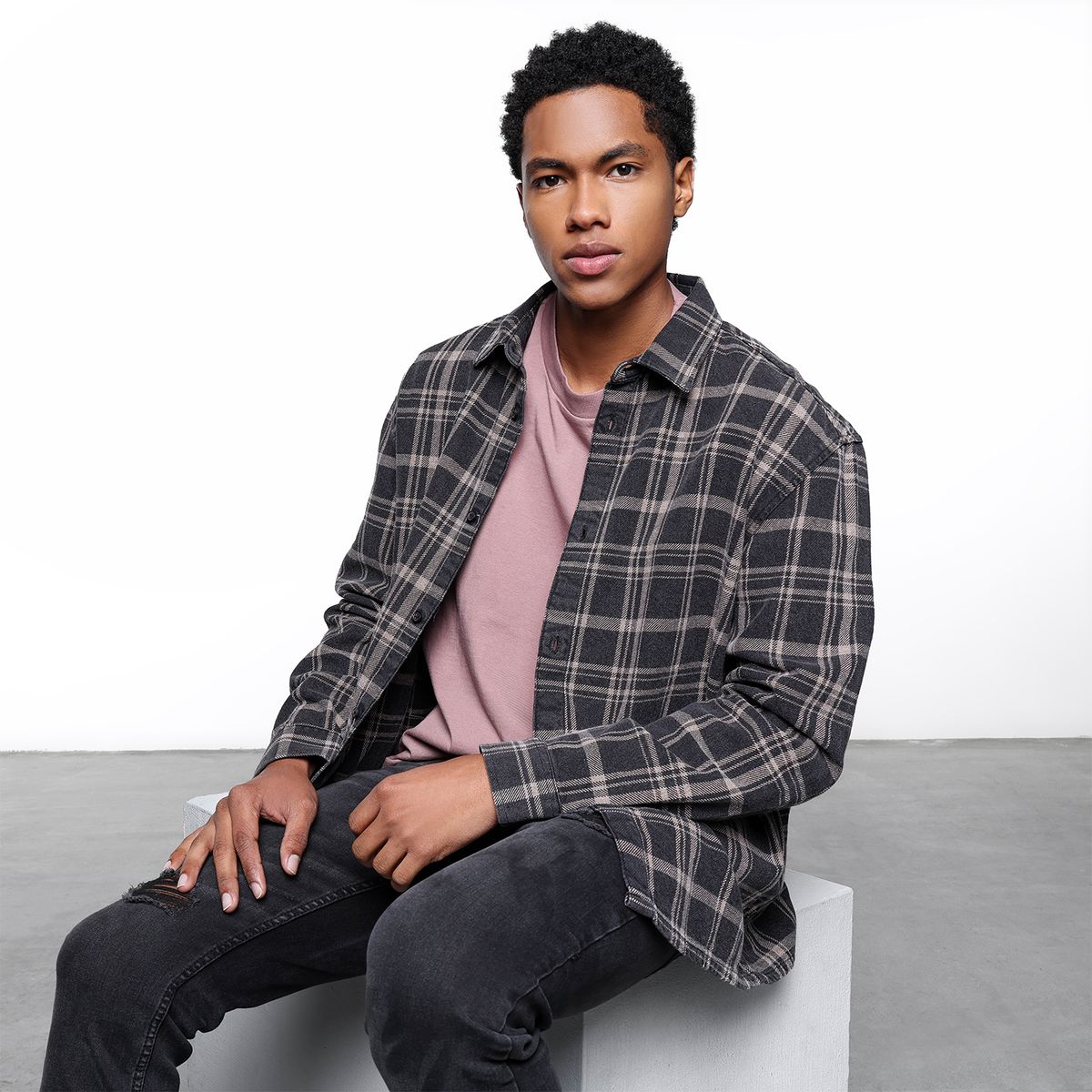 DENIMLAB - Camisa Hombre de Cuadros Manga larga Recto de Algodón Denimlab